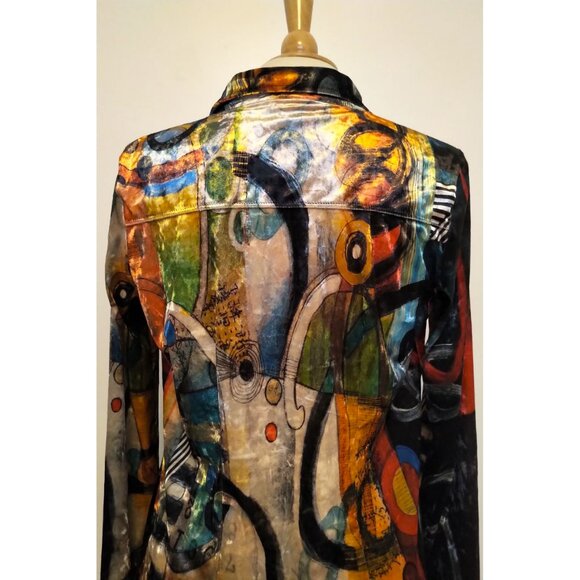 RARE!! Vintage Dolcezza Simply Art Artsy Velvet Painting Print Button Up Shirt - Picture 8 of 16